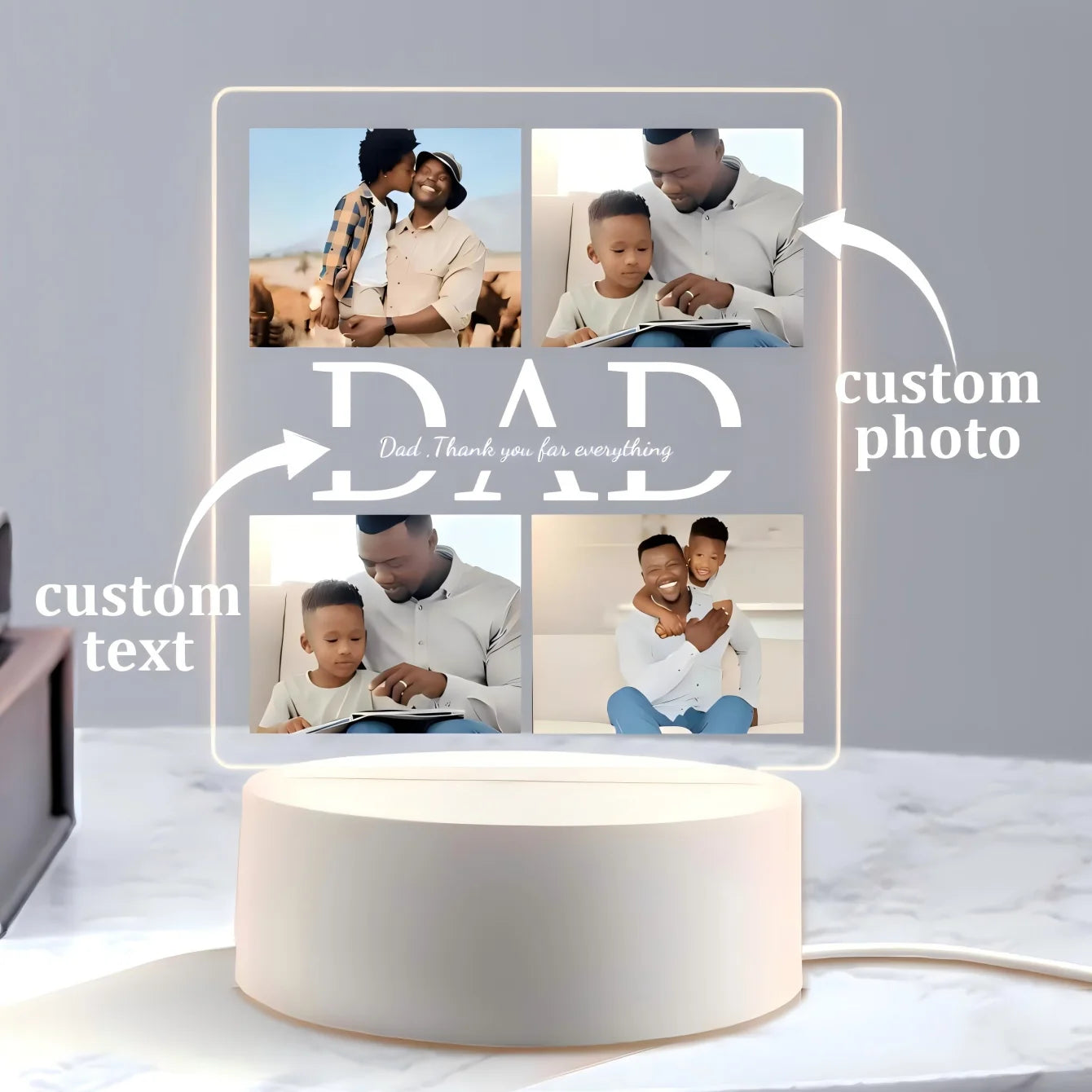 Personalized Photo Acrylic Night Light – Custom Gift for Dad, Family, or Office