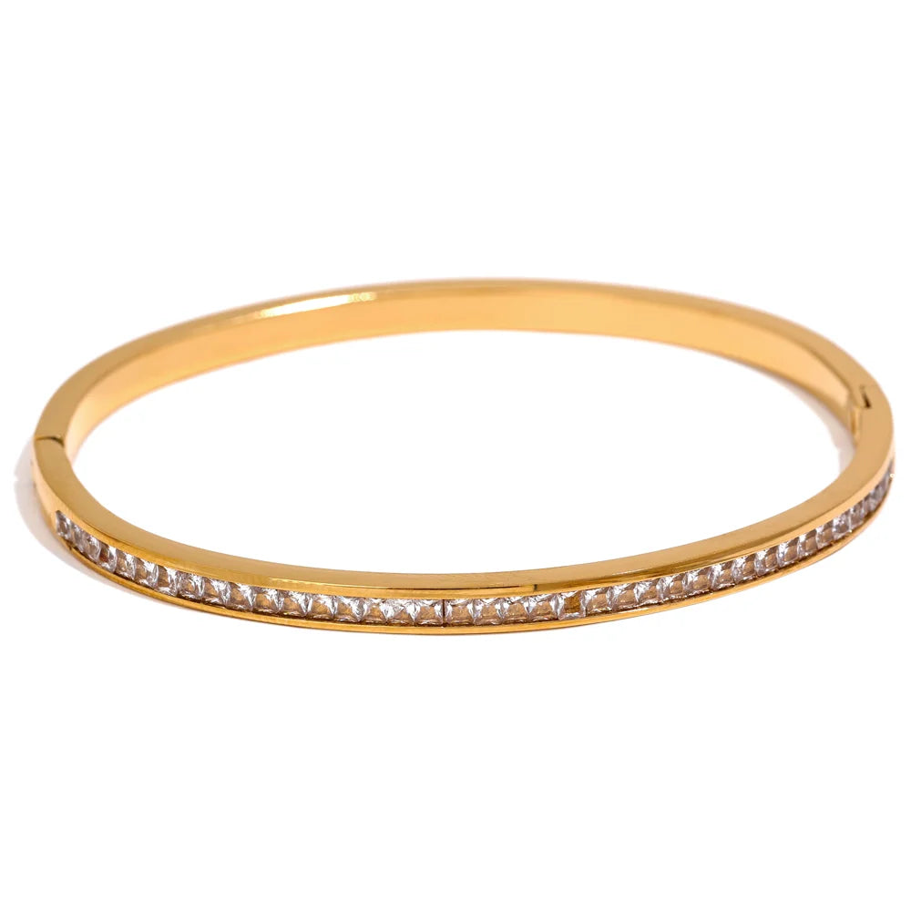 Yhpup CZ Bangle – Round & Square Luxury Stainless Steel Bracelet