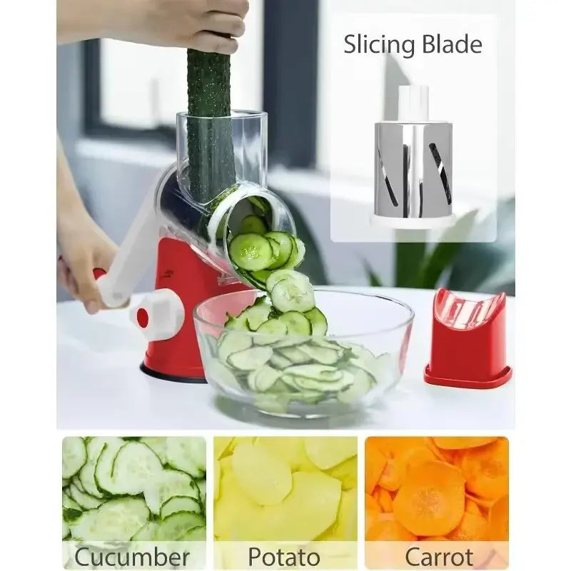 3-in-1 Manual Rotary Cheese & Vegetable Grater – Stainless Steel Slicer & Food Processor