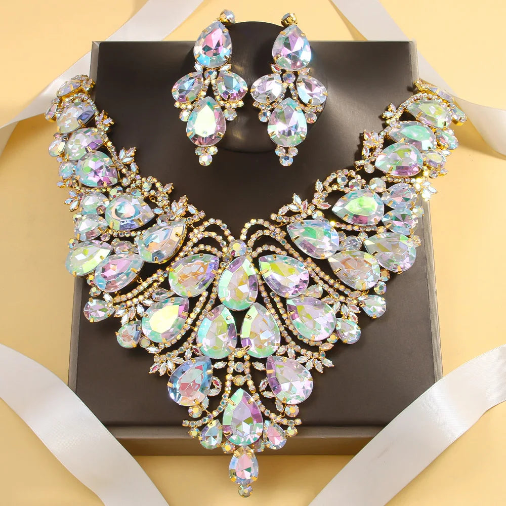 Stonefans Rhinestone Drop Jewelry Set – Statement Necklace & Earrings for Women, 2024