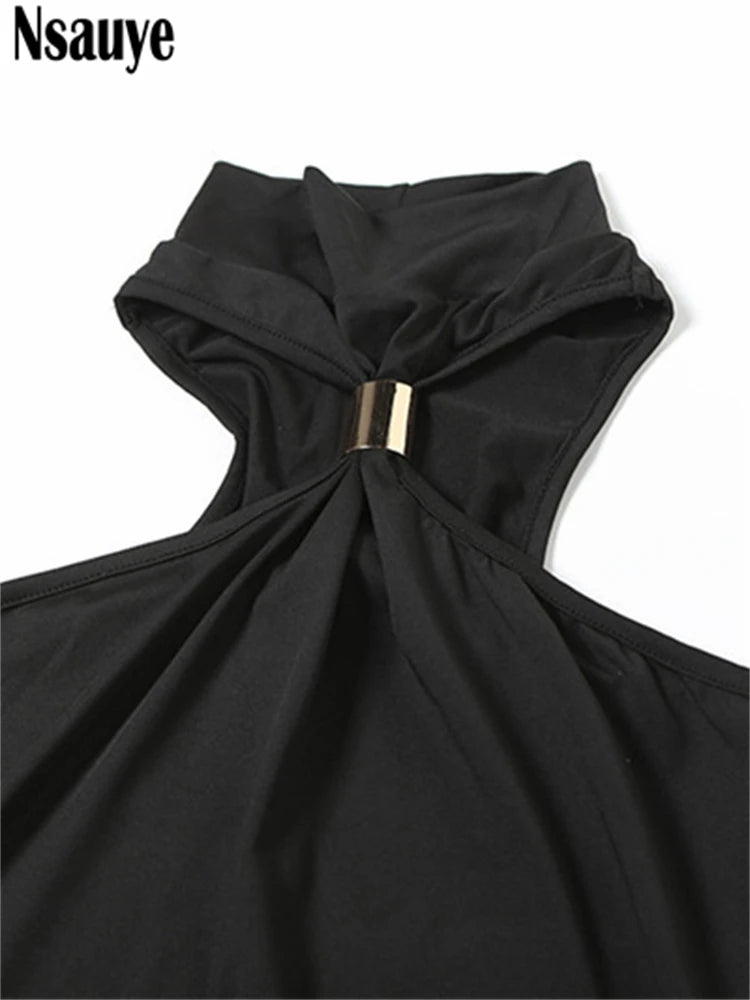 Nsauye Women Sexy Halter Off-Shoulder Evening Dress – 2025 Summer Partywear