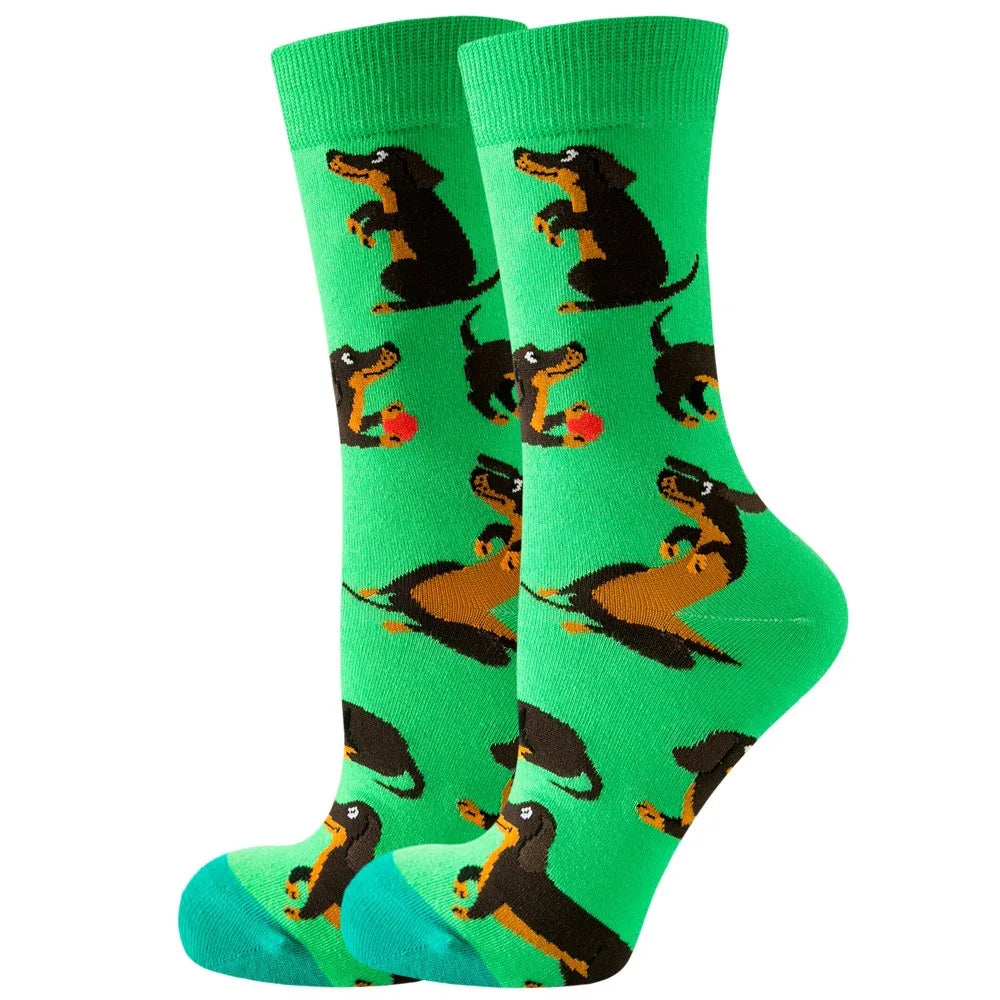 Unisex Animal & Fruit Print Socks – Hip Hop Skateboard Mid-Rise Style