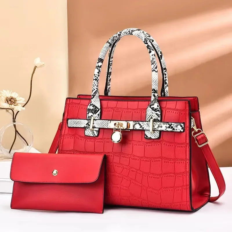 2-Piece Snake Pattern Handbag Set – Tote & Shoulder Satchel for Women