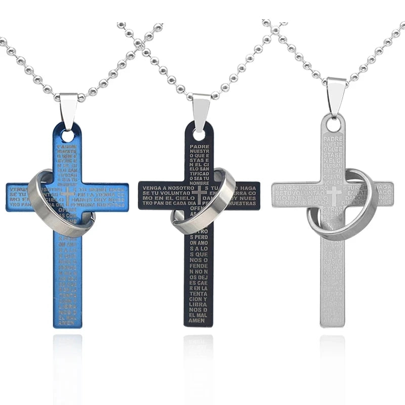 Trendy Cross Necklace – Hip Hop Beaded Chain with Bible Verses, Unisex Jewelry