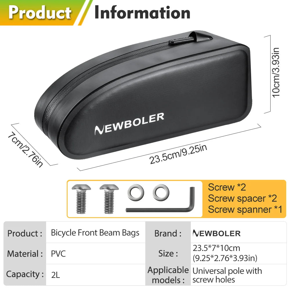 NEWBOLER Waterproof Gravel Bike Top Tube Bag – PVC Frame Bag for Road & MTB