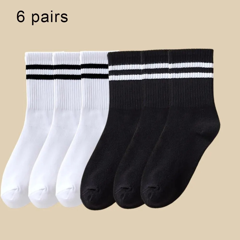6 Pairs Women's Mid Socks – Breathable & Comfortable Solid Color Casual Wear