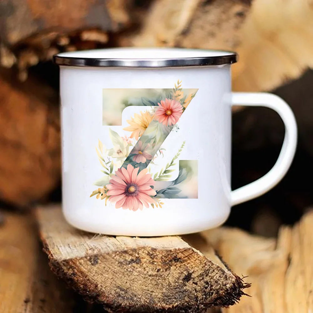 Personalized Floral Initial Mug – Monogram Coffee/Tea Gift for Weddings & Birthdays
