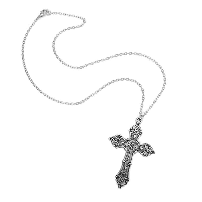 Vintage Gothic Christian Necklace – Long Chain Pendant for Women