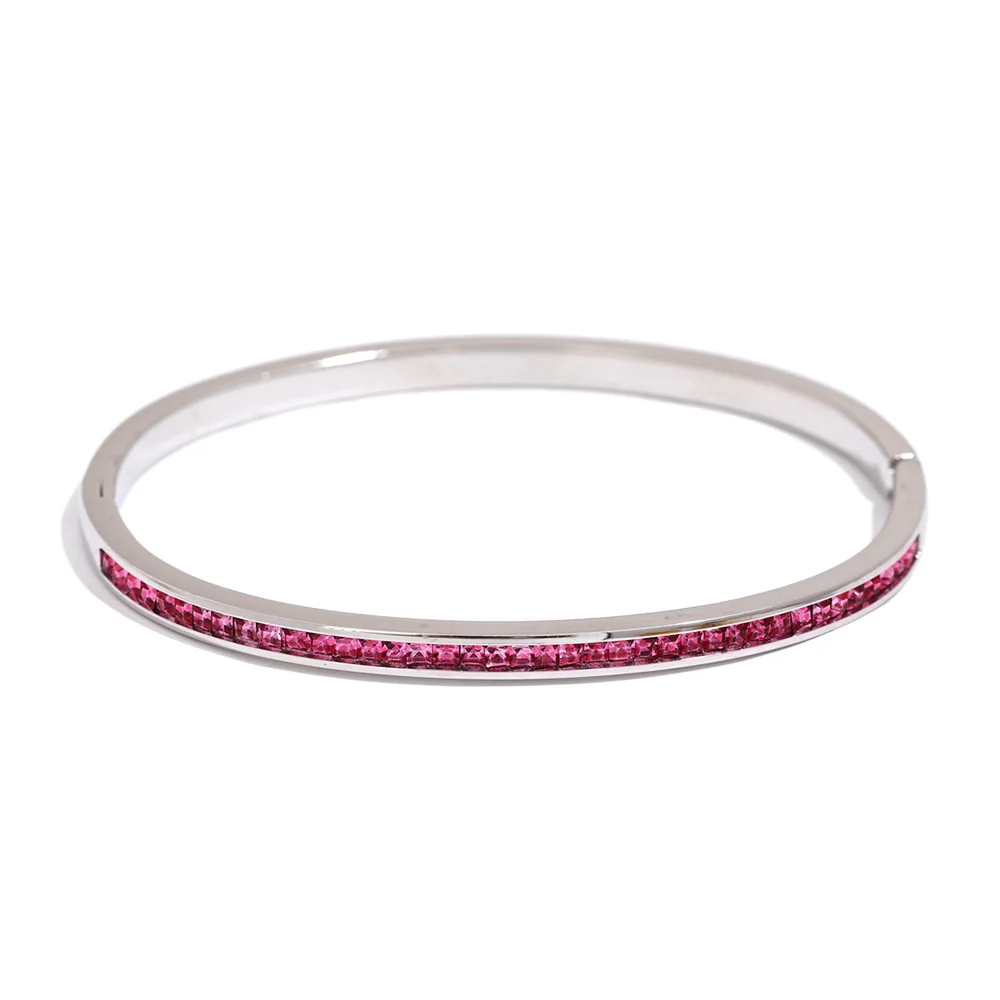 Yhpup CZ Bangle – Round & Square Luxury Stainless Steel Bracelet