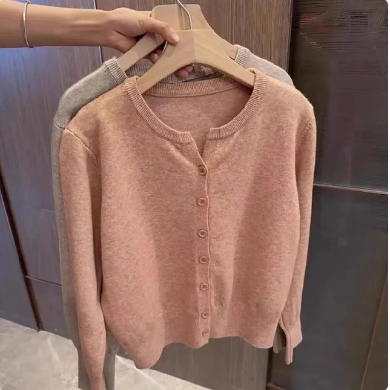 Women's Thin Fleece Knit Sweater – Round Neck, Loose Cashmere Top, Warm Casual Korean Style