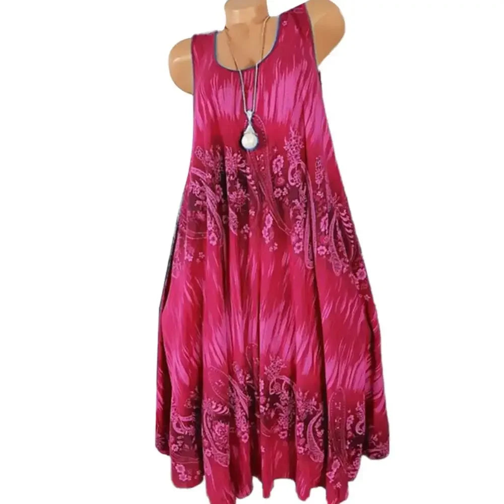 Summer Floral Tank Dress – Sleeveless, Loose Pleated Skirt for Women