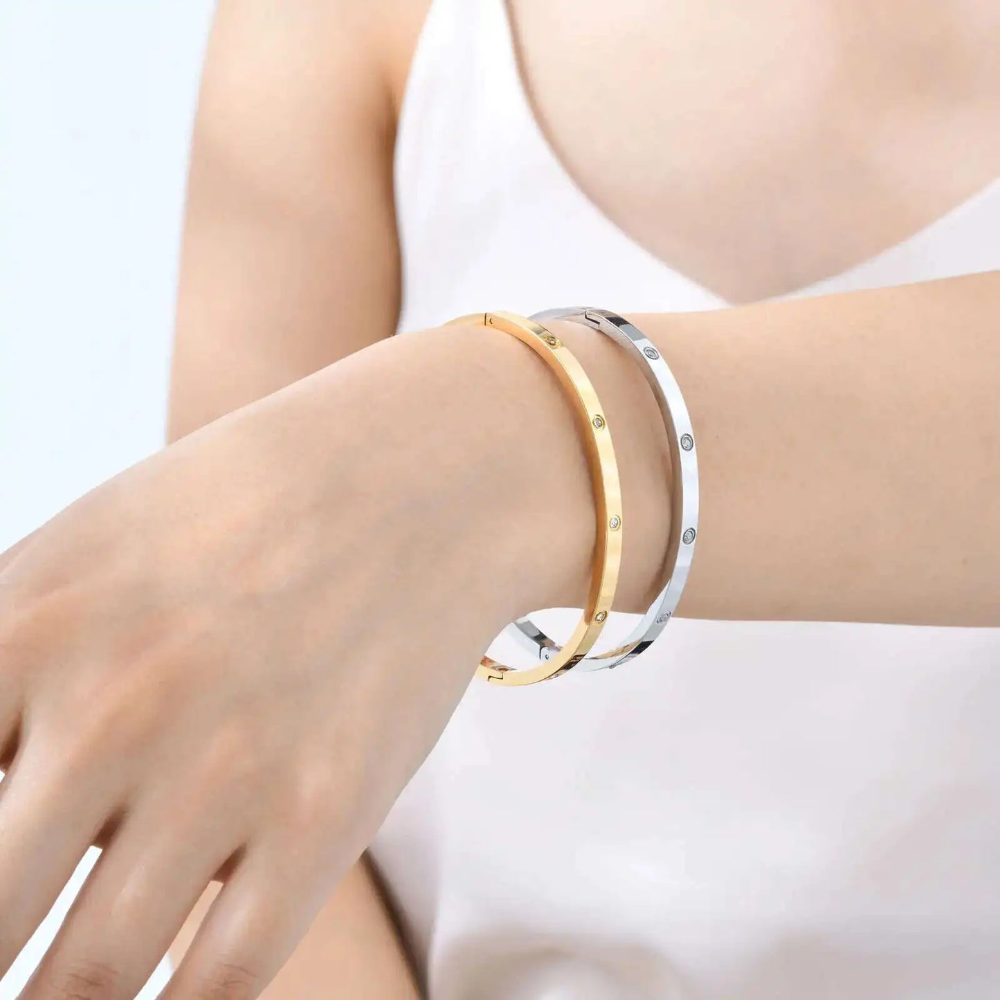 Prjewel Luxury Zircon Bangle – Waterproof Stainless Steel Bracelet
