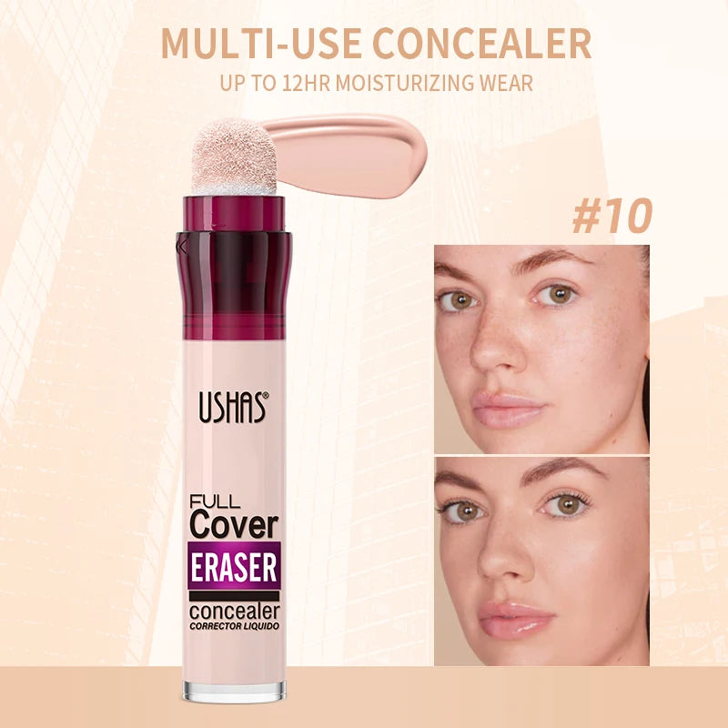 USHAS 12-Color Liquid Concealer – Moisturizing, Lightweight, Long-Lasting