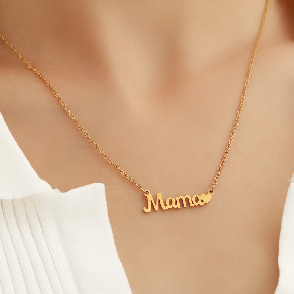 Stainless Steel Mama Love Heart Necklace – Fashion Pendant for Mother’s Day & Gifts