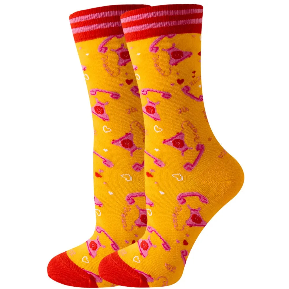 Unisex Animal & Fruit Print Socks – Hip Hop Skateboard Mid-Rise Style