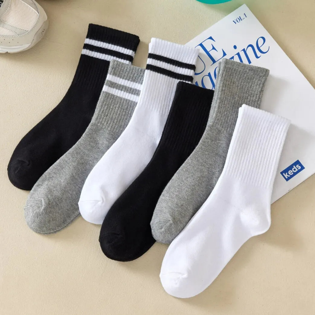 6 Pairs Women's Mid Socks – Breathable & Comfortable Solid Color Casual Wear