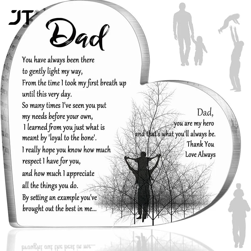Heart Shape Acrylic Plaque for Dad Mom Birthday Father's Day Thankful Quote Blessed Wish Memorial Keepsake Gift Thank you Dad
