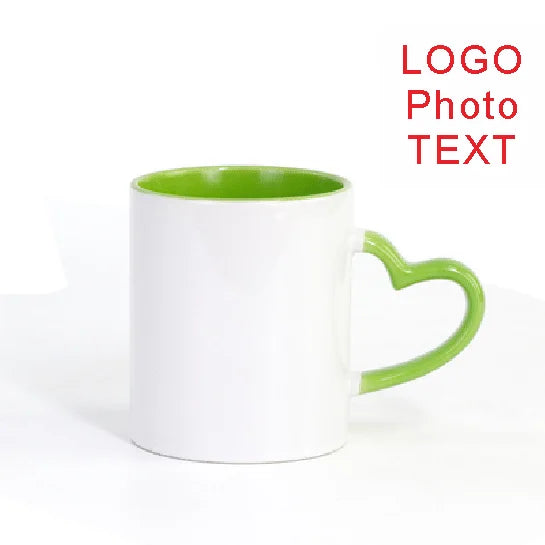 DIY 350ML Ceramic Mug – Custom Heart Handle with Photo, Logo, or Text