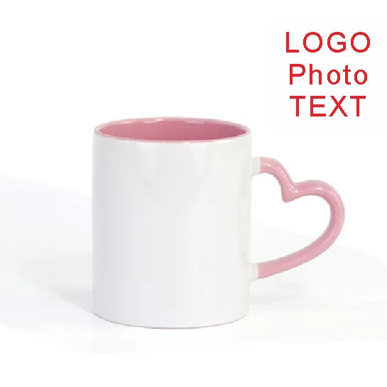 DIY 350ml Ceramic Heart Handle Mug – Personalized Photo & Logo Print