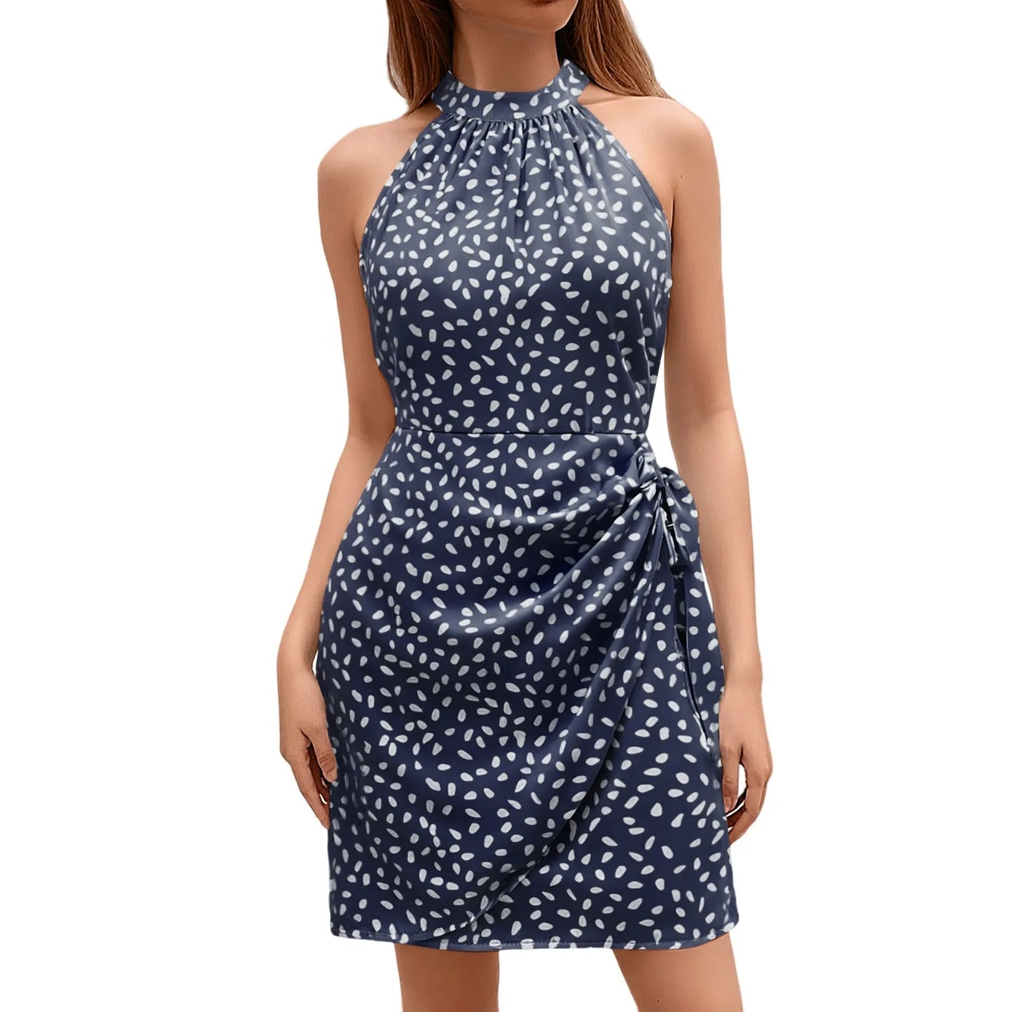 Women’s Floral Summer Dress 2025 – Halter Zipper Bandage Sleeveless Mini Prom Dress
