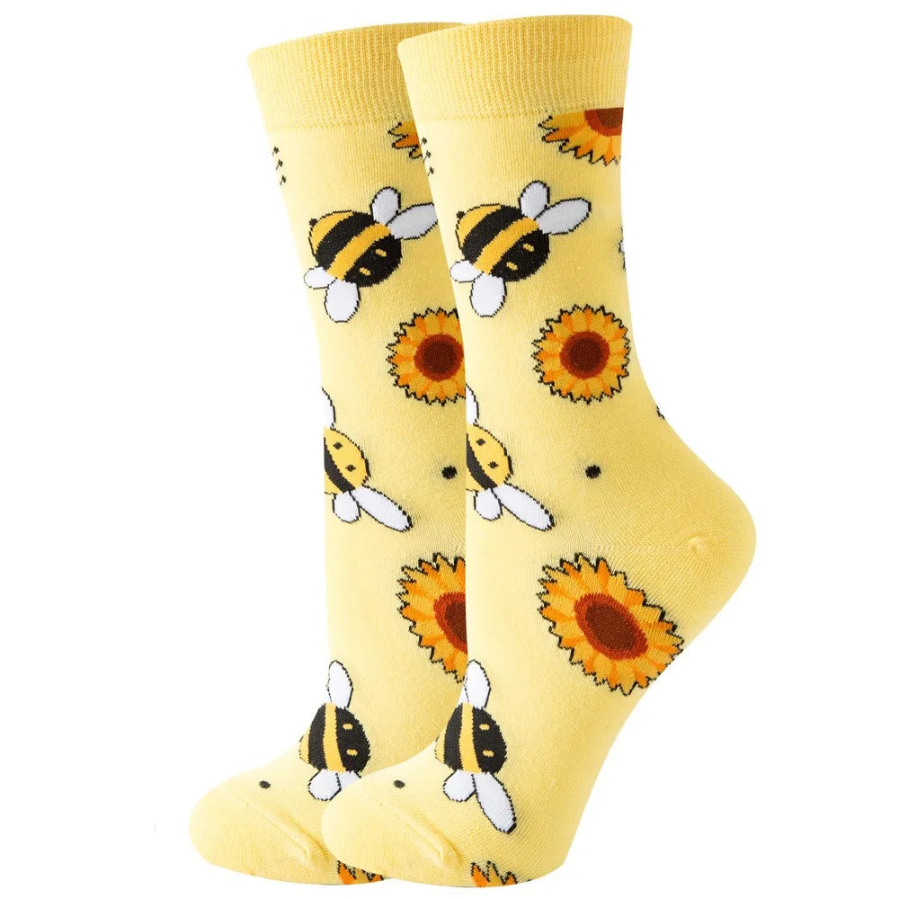 Unisex Animal & Fruit Print Socks – Hip Hop Skateboard Mid-Rise Style