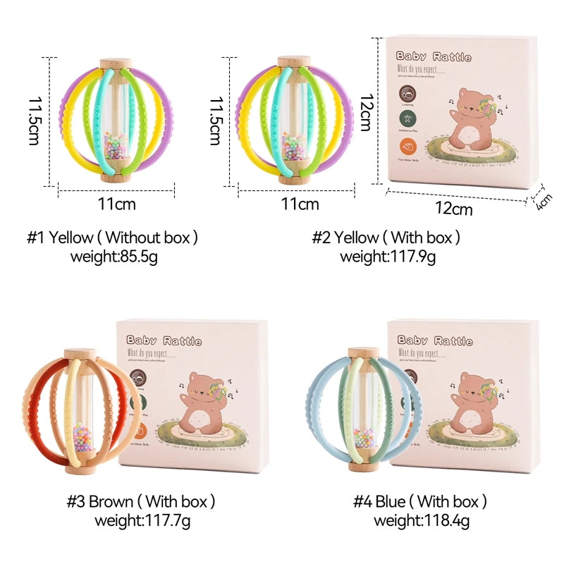 Wooden Baby Rattle & Rain Drum Sensory Teether Toy