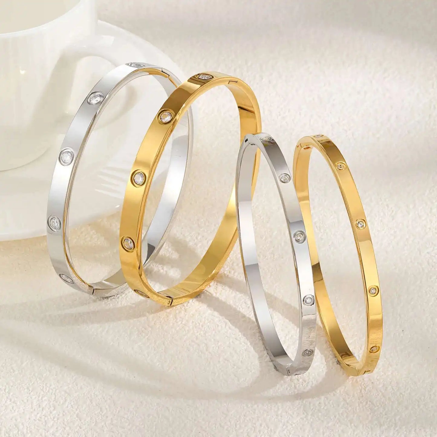 Prjewel Luxury Zircon Bangle – Waterproof Stainless Steel Bracelet