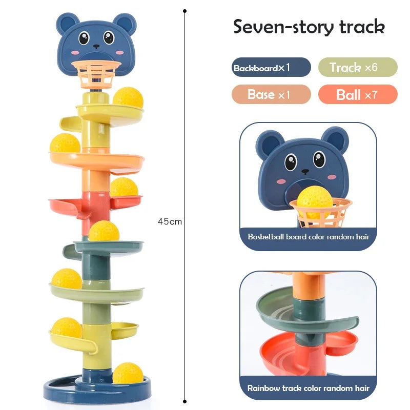 2–7 Layer Montessori Rolling Ball Tower – Educational Stacking Toy for Babies