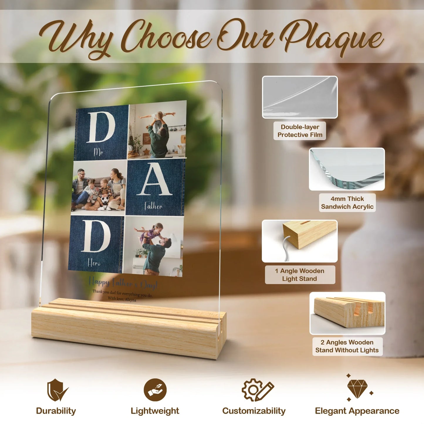 Personalized Photo Collage Plaque – Custom Name Gift for Dad or Mom