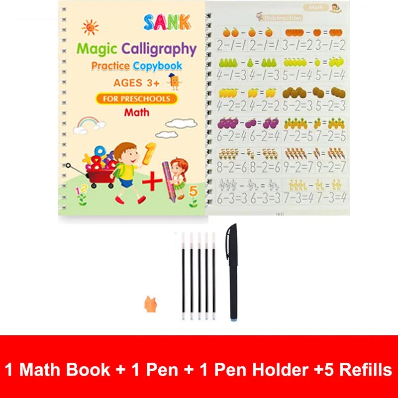 4pcs Sank Magic Practice Copybook Set – Reusable Kids Calligraphy Writing Book
