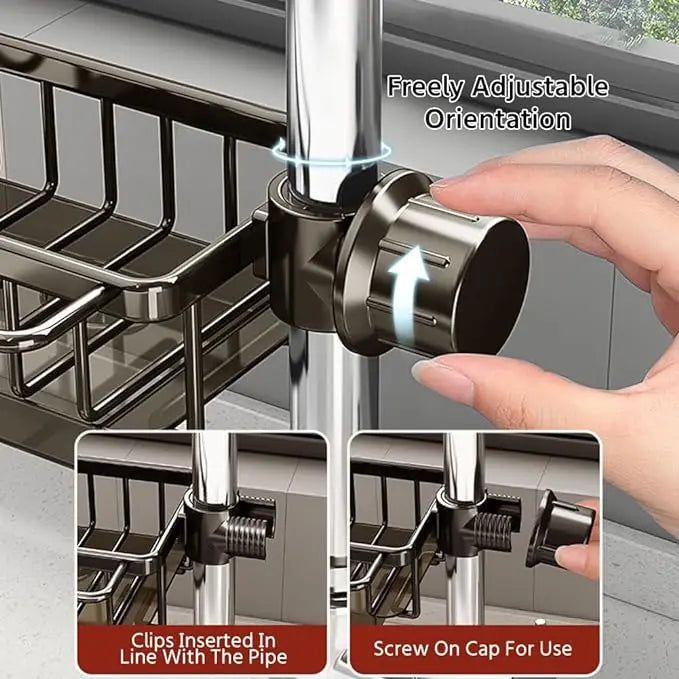 Stainless Steel Kitchen Sink Drainer & Faucet Towel Rack Organizer
