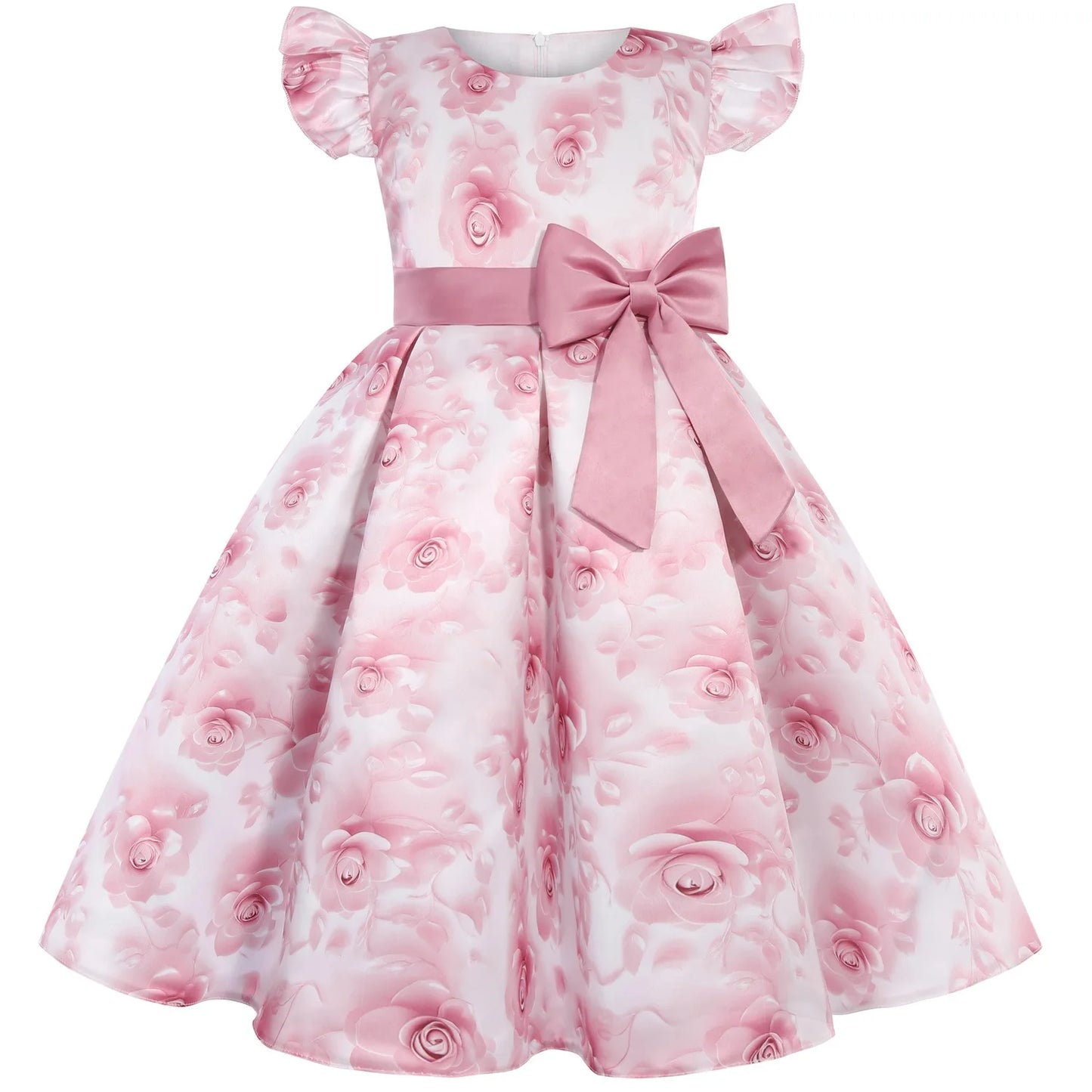2-10 Years Girls Dress Summer Flowers Flying Sleeves Bow Girls Princess Dress Host Performance Costumes New Fashion Kids Clothes
