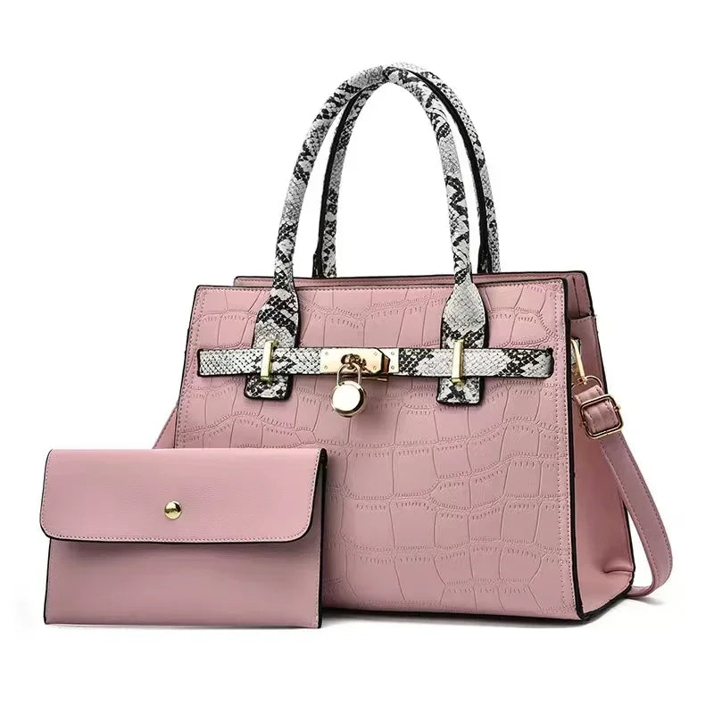 2-Piece Snake Pattern Handbag Set – Tote & Shoulder Satchel for Women