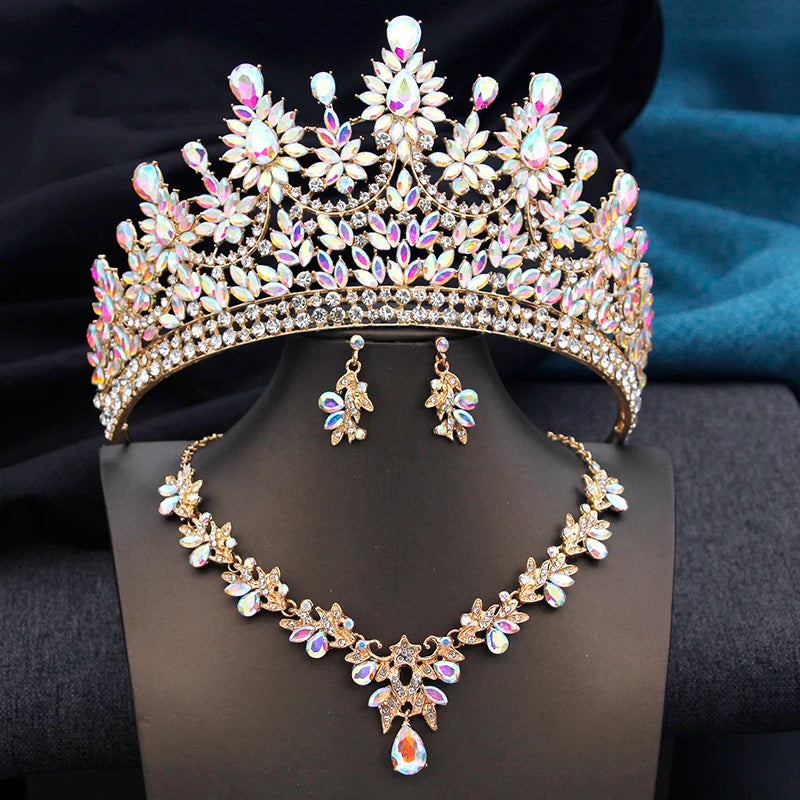 Pink Opal Bridal Jewelry Set – Tiara, Necklace & Earrings for Wedding or Prom
