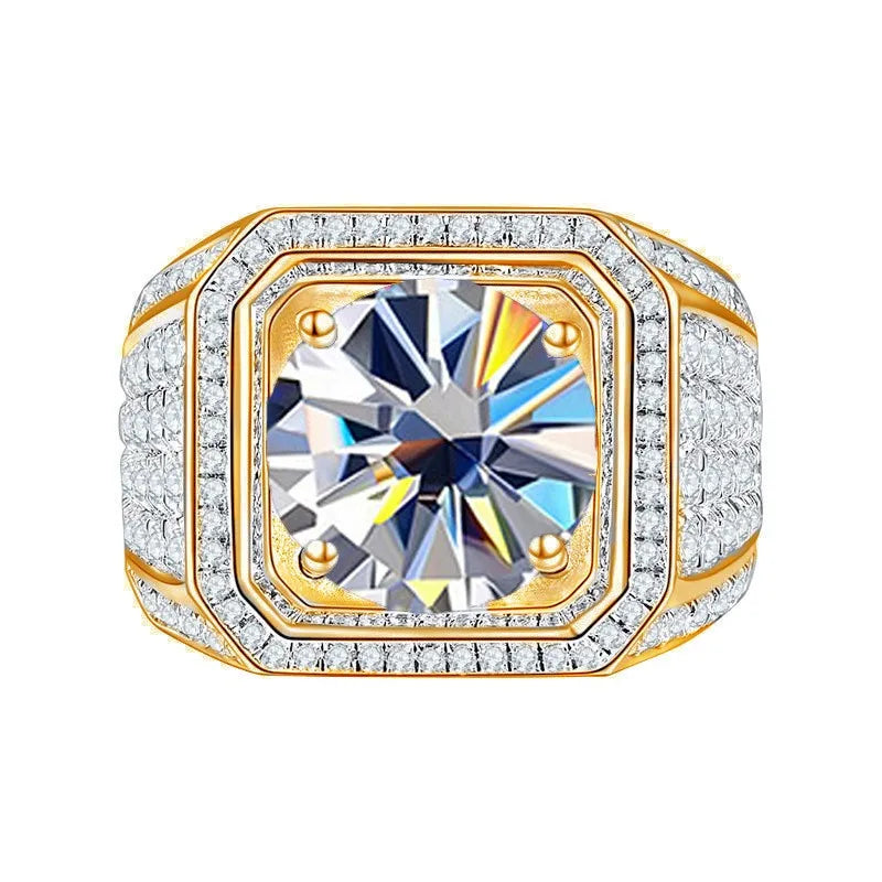 1CT Moissanite Men's Ring – 6.5mm Platinum-Plated 925 Silver with GRA Certificate