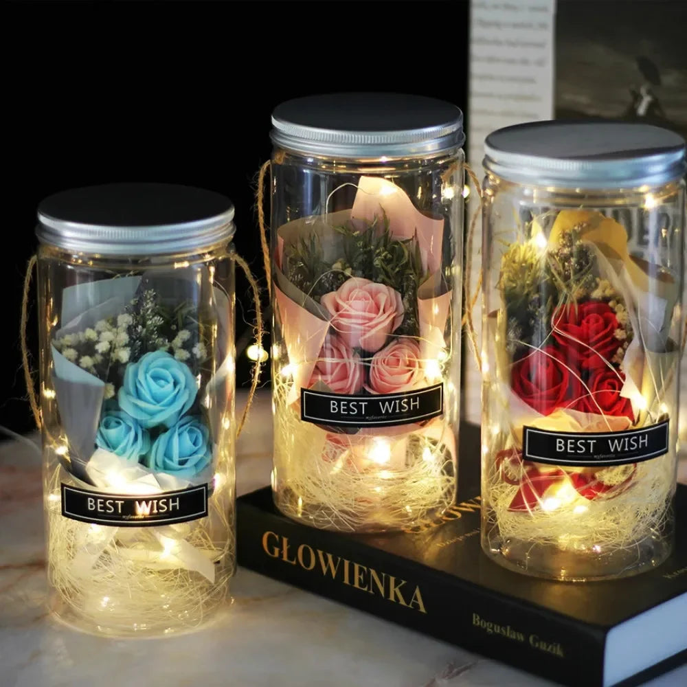Aromatherapy Rose Soap Flower in LED Plastic Bottle – Perfect Gift for Weddings & Holidays