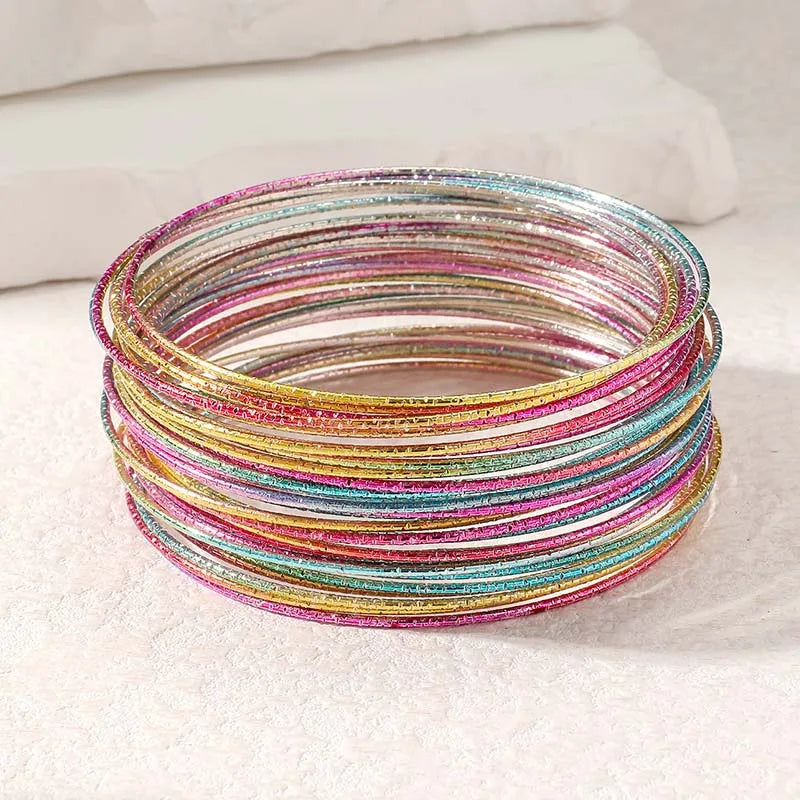 30-Piece Metal Bangle Set – Classic & Colorful Thin Bracelets for Women