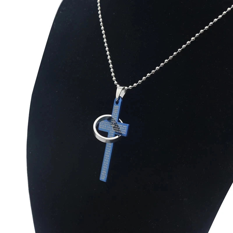 Trendy Cross Necklace – Hip Hop Beaded Chain with Bible Verses, Unisex Jewelry