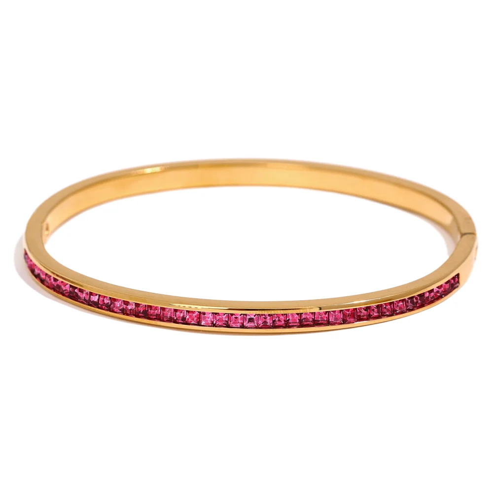 Yhpup CZ Bangle – Round & Square Luxury Stainless Steel Bracelet