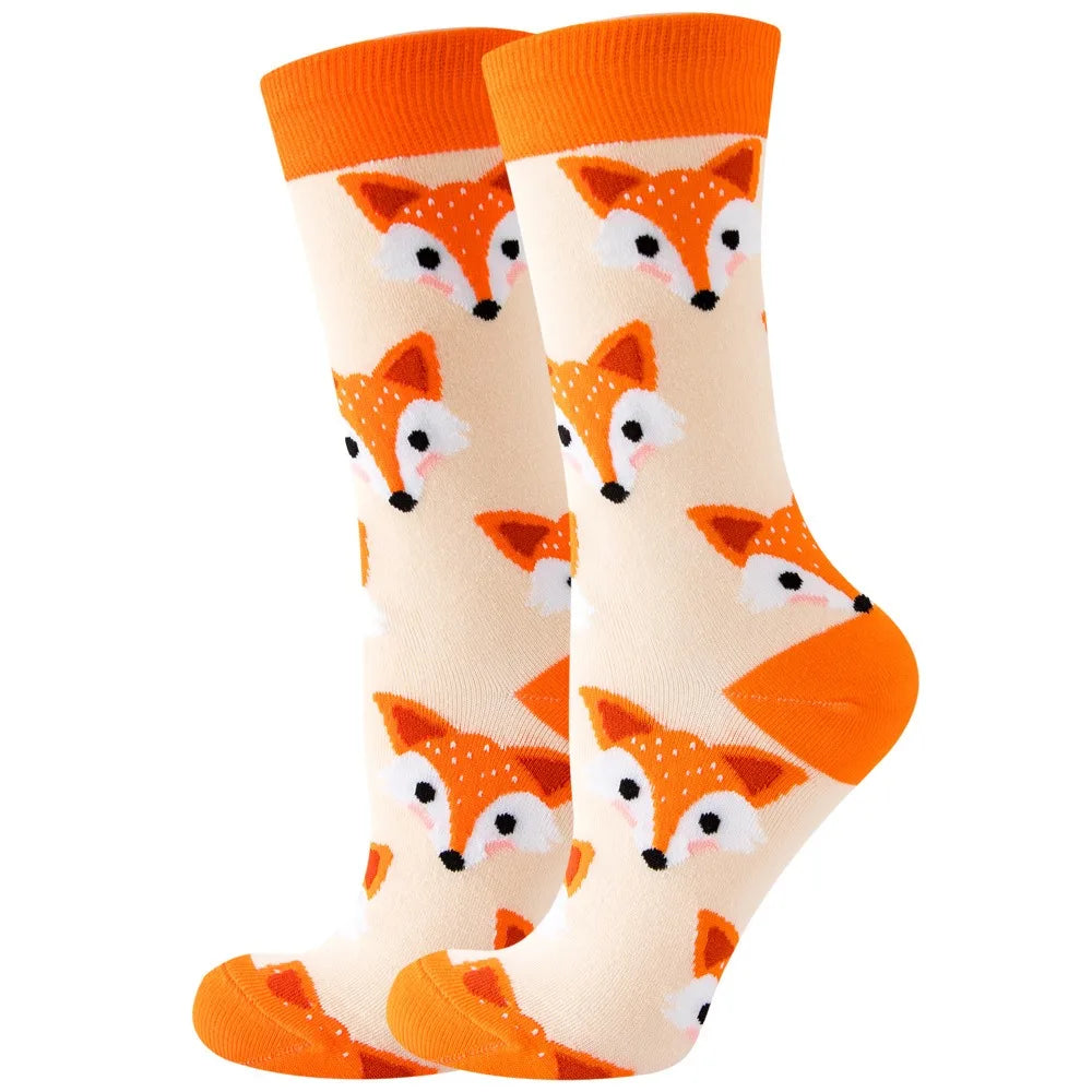 Unisex Animal & Fruit Print Socks – Hip Hop Skateboard Mid-Rise Style