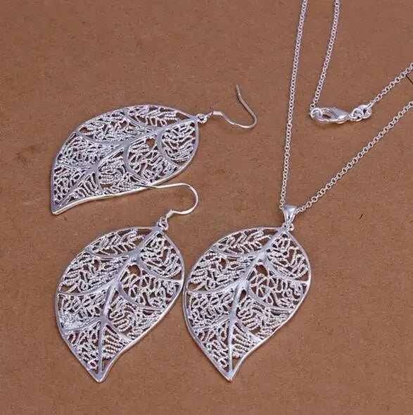 925 Sterling Silver Wedding Charm Set – Pendant Necklace & Earrings for Women