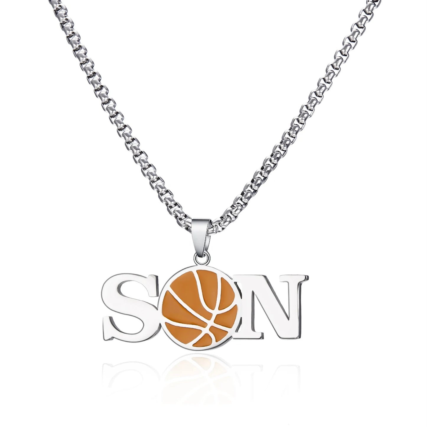 Father’s Day Sports Pendant Necklace – Stainless Steel Basketball/Soccer Charm for Men