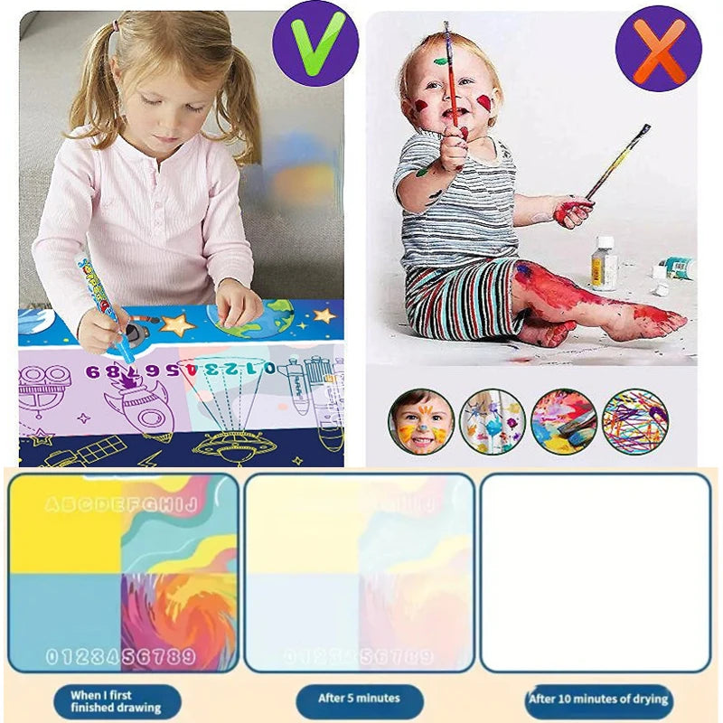 100x80CM Magic Water Drawing Mat – Reusable Doodle & Coloring Toy for Kids