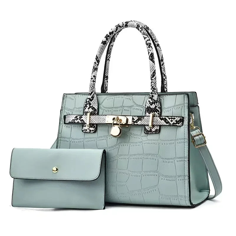 2-Piece Snake Pattern Handbag Set – Tote & Shoulder Satchel for Women