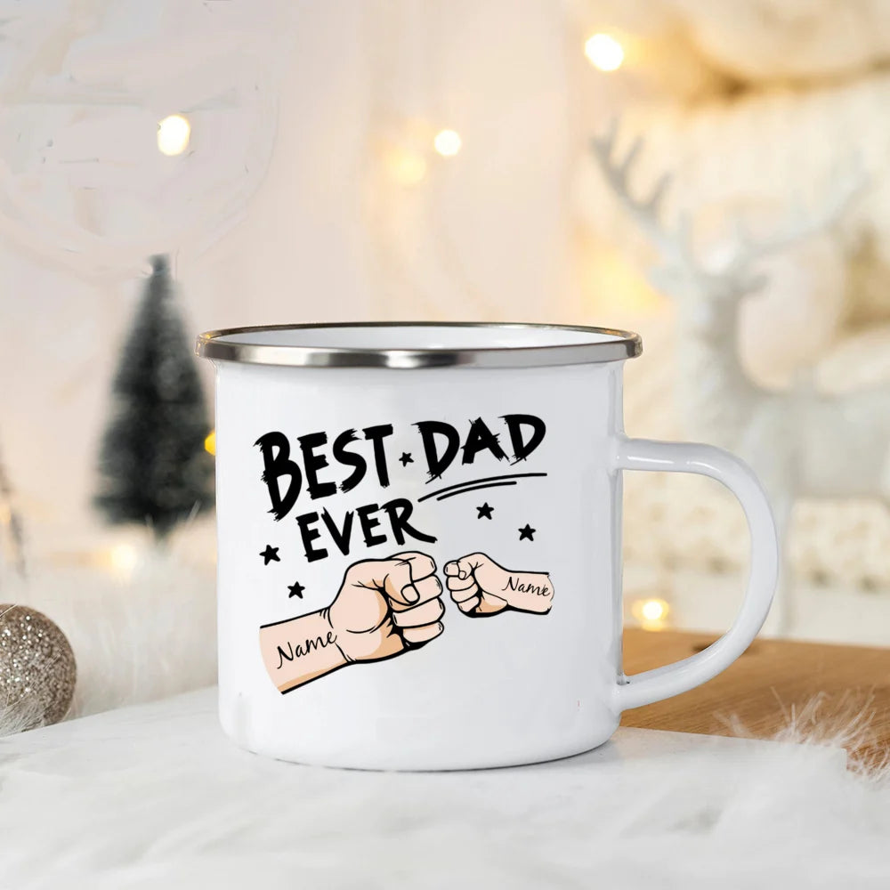 Father’s Day Fist Bump Enamel Mug – Personalized Gift for Dad & Grandpa
