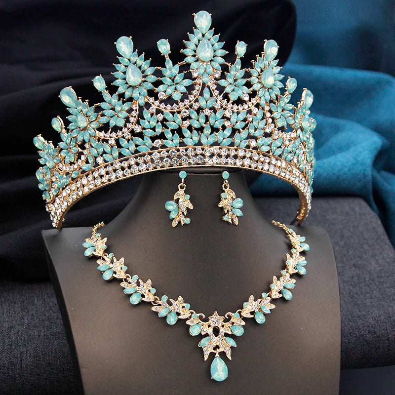 Pink Opal Bridal Jewelry Set – Tiara, Necklace & Earrings for Wedding or Prom