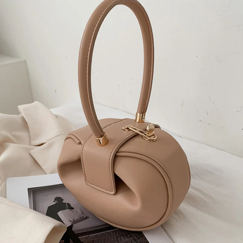 Mini Round Designer Handbag – PU Leather Bowling-Style Shoulder & Armpit Bag