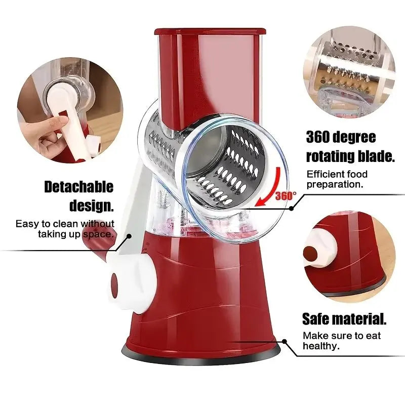 3-in-1 Manual Rotary Cheese & Vegetable Grater – Stainless Steel Slicer & Food Processor