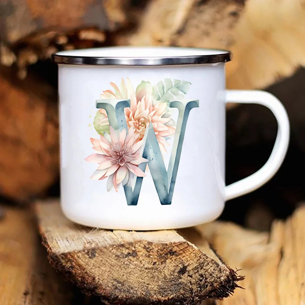 Personalized Floral Initial Mug – Monogram Coffee/Tea Gift for Weddings & Birthdays