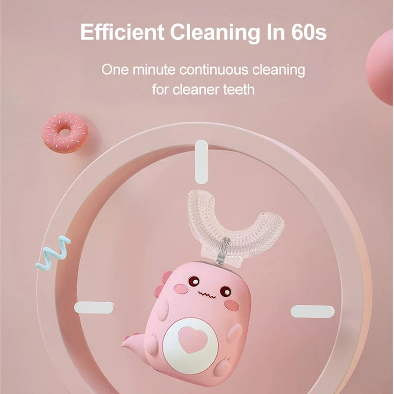 Kids 360° U-Shape Electric Toothbrush – Rechargeable Sonic Toothbrush with Cartoon Design